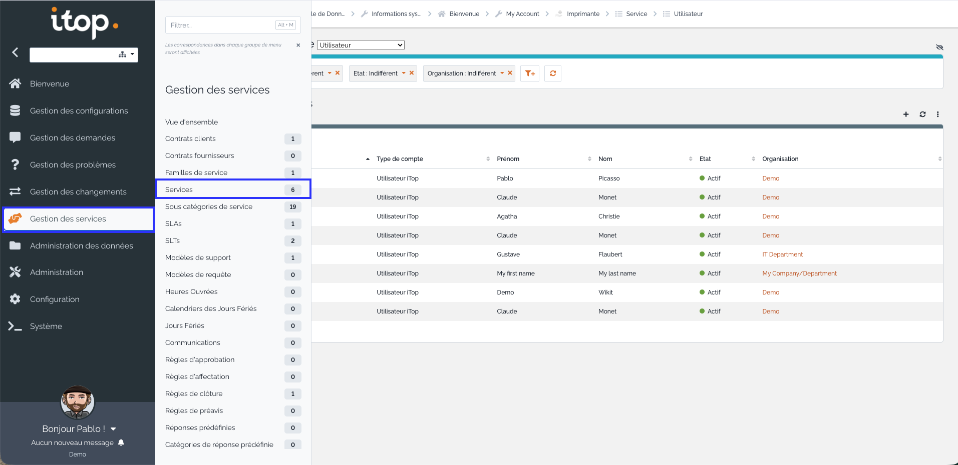 Trouver la liste des services